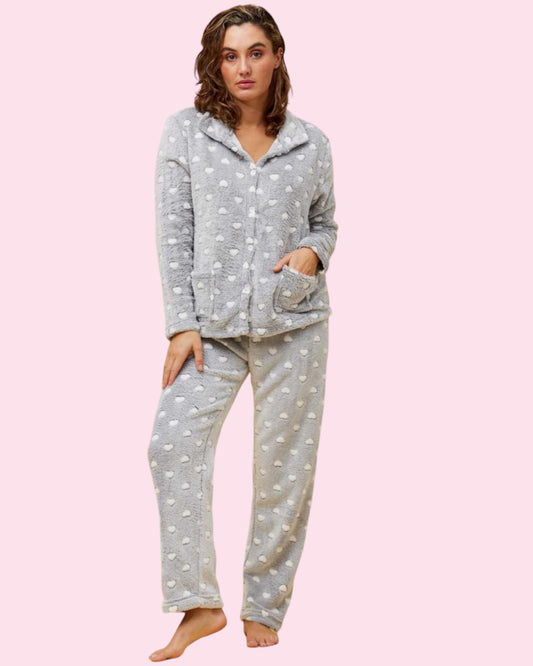 Printed Button Up Pyjama Set - Multi Grey