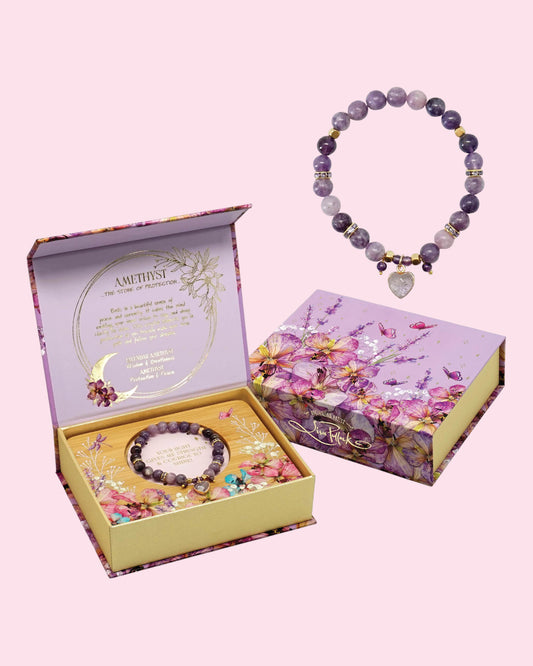 Crystal Heart Charm Bracelet Gift Set Amethyst