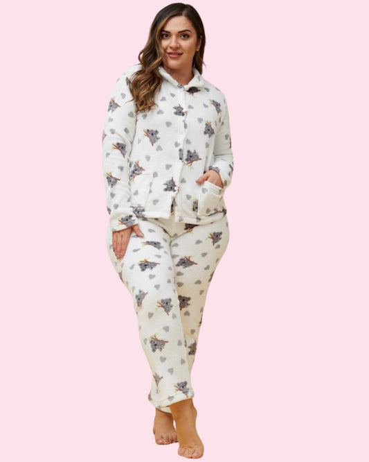 Printed Button Up Pyjama Set - Multi White
