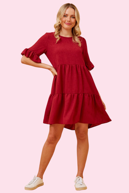 Babydoll Tiered Dress - Red