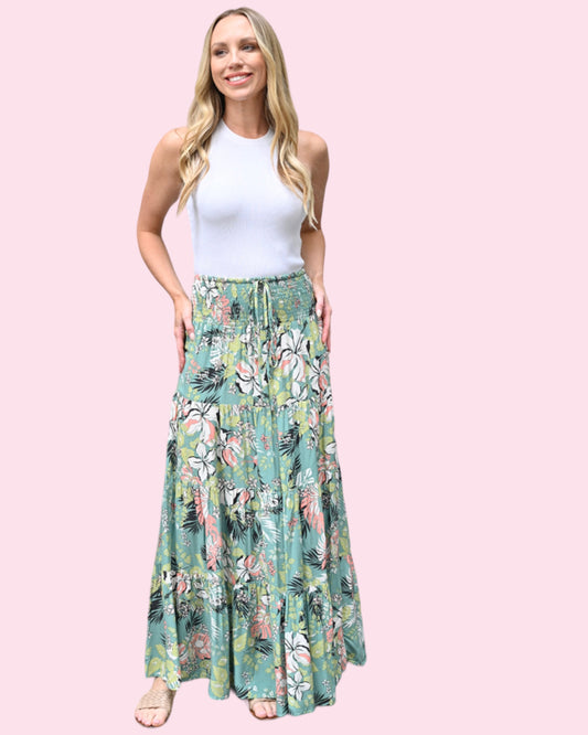 Tina Two Way Wear Skirt/Dress - Green Floral Print