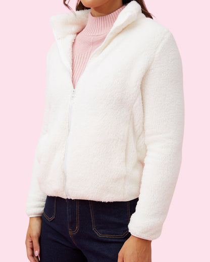 Teddy Fur Zip Jacket - Cream