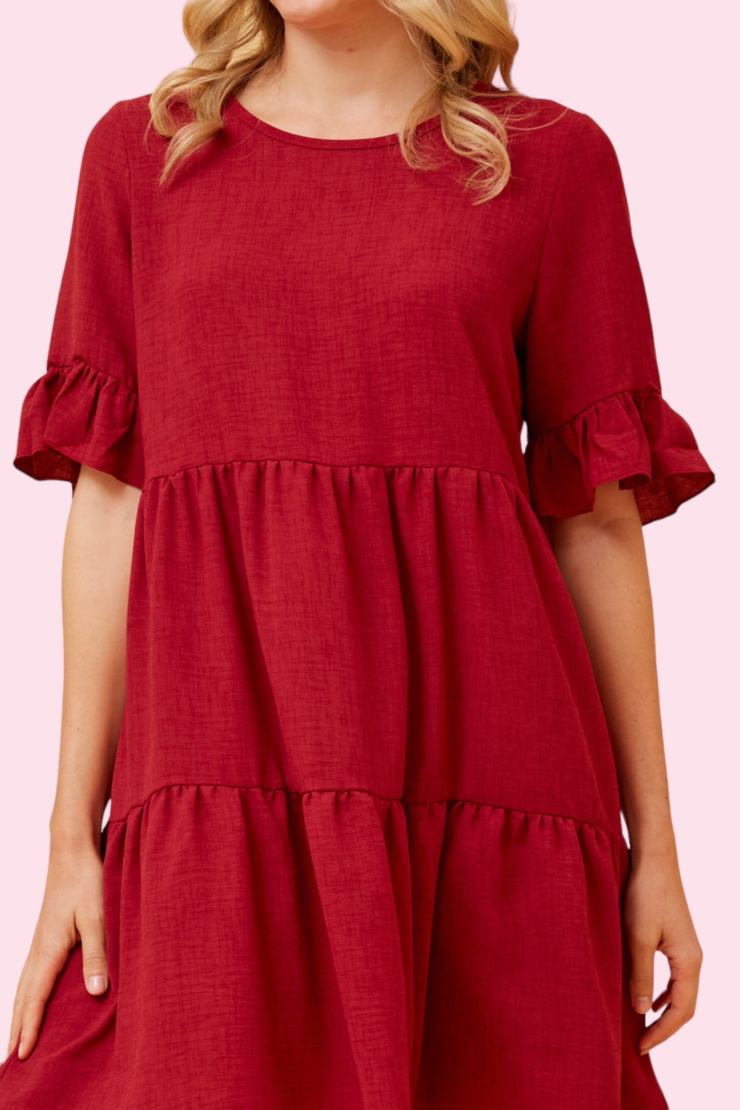 Babydoll Tiered Dress - Red