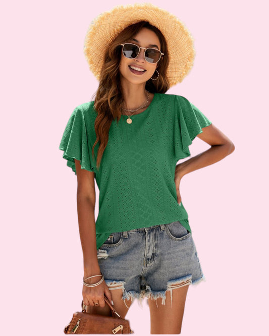 Keira Butterfly Sleeve Top - GREEN