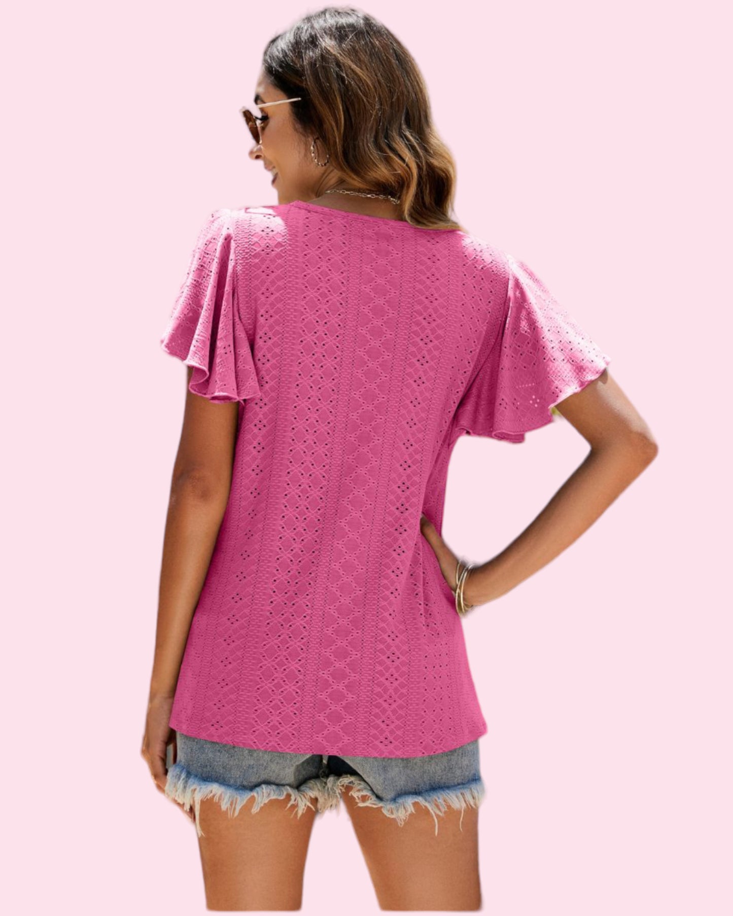 Keira Butterfly Sleeve Top - HOT PINK