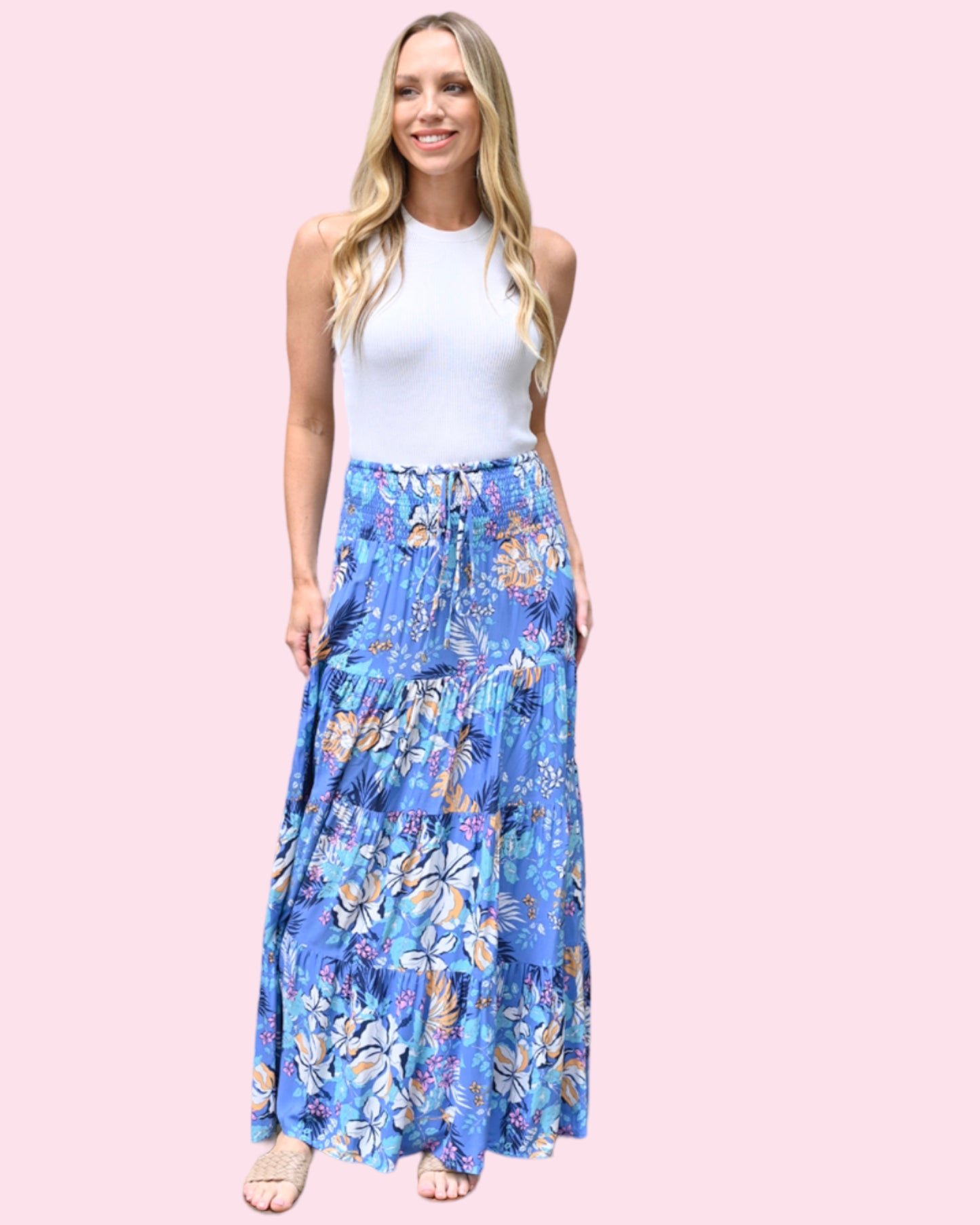 Tina Two Way Wear Skirt/Dress - Blue Floral Print
