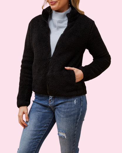 Teddy Fur Zip Jacket - Black