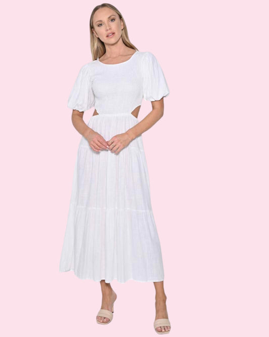 Mara Shirred Bodice Dress - White