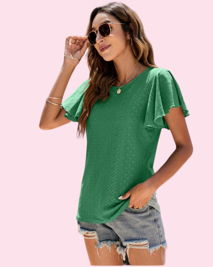 Keira Butterfly Sleeve Top - GREEN
