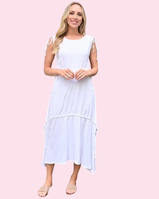 Cali Drawstring Dress - White