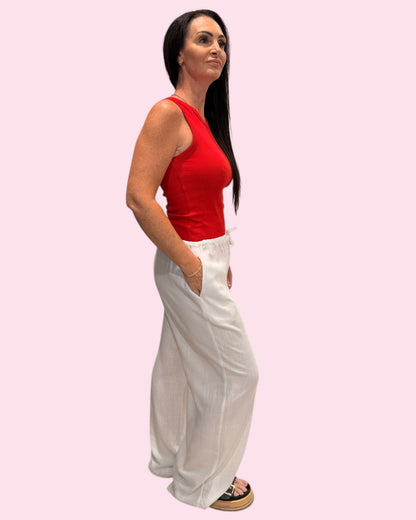 Alex Linen Pants- White
