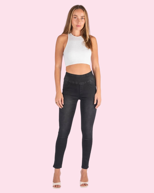 Pull On Mummy Jeans - BLACK