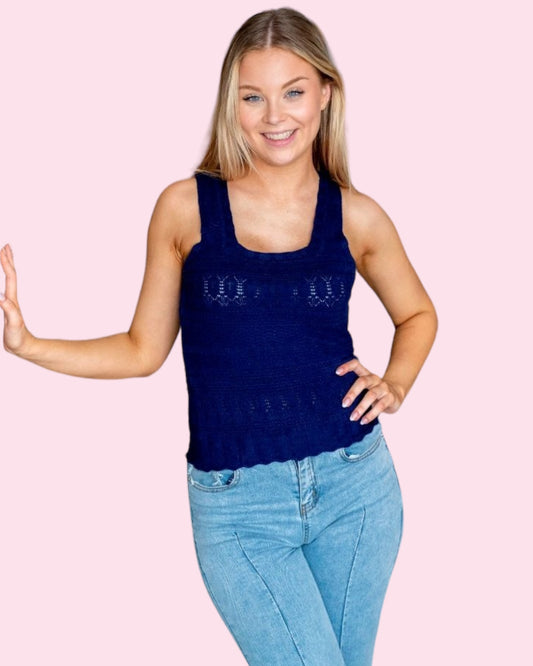 Chrissy Crochet Top - Navy