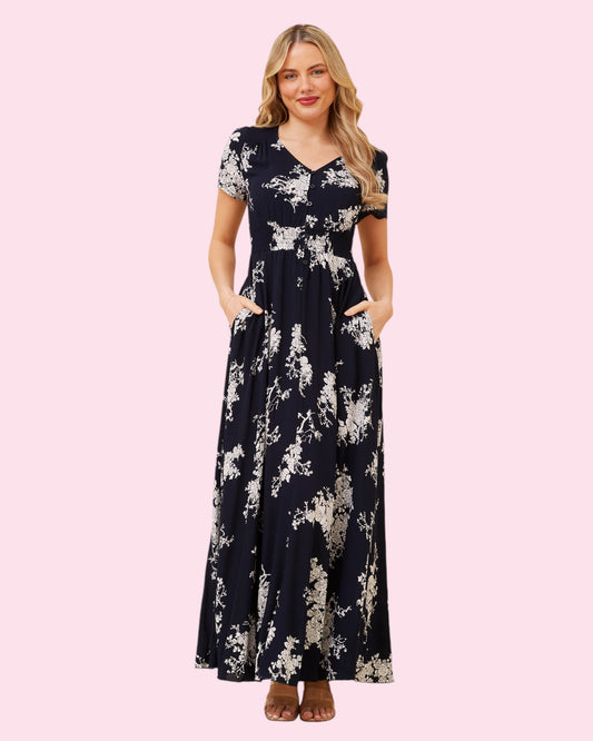 Anna Maxi Dress - Navy/White