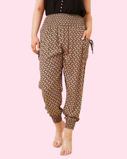 Harem Pants - Beige/Black Scales Print