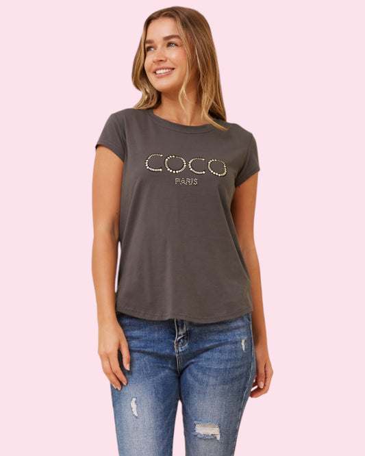 Coco Paris Cotton Tee - Charcoal