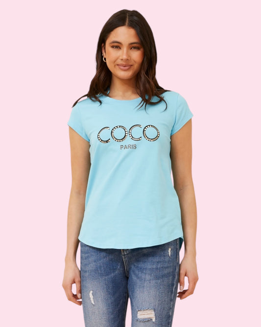 Coco Paris Cotton Tee - Arctic Blue