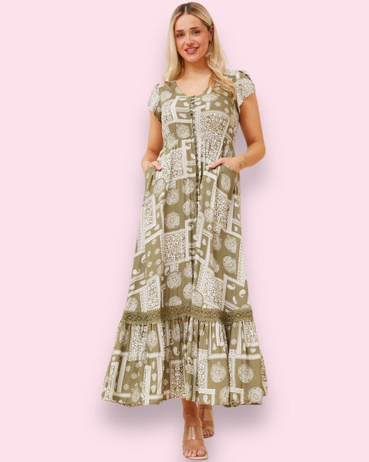 Cleo Maxi - Sage/White Print