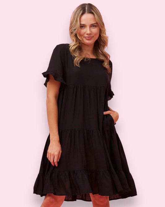 Babydoll Tiered Dress - Black