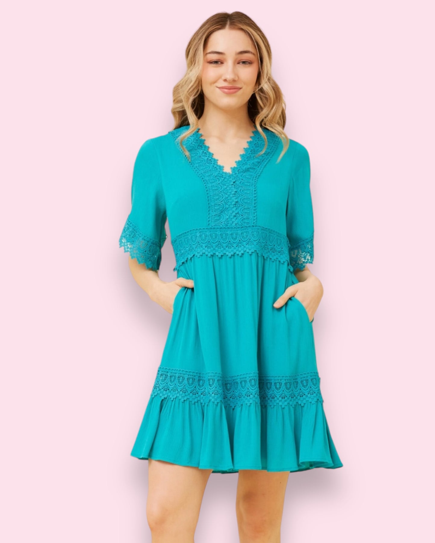 Leland Lace Dress - Turquoise