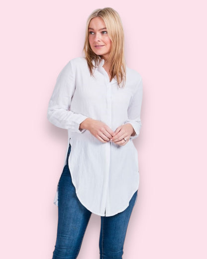 Long Roll Up Sleeve With Curved Hem