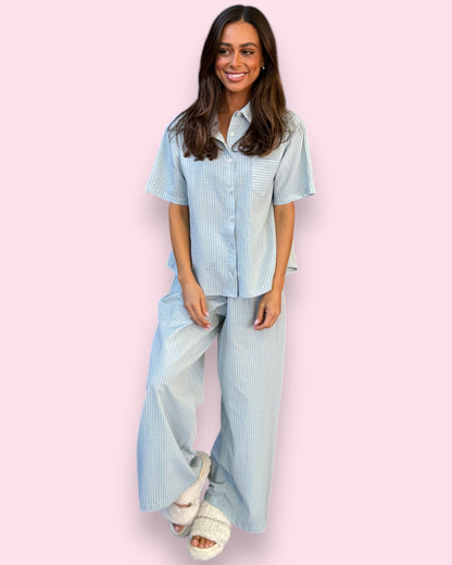 Samara PJ Set - Blue/Green Stripe