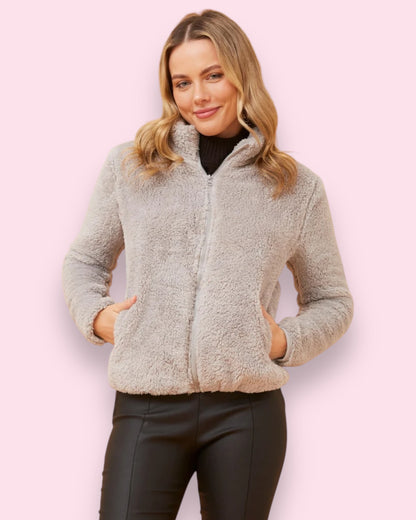 Teddy Fur Zip Jacket - Grey