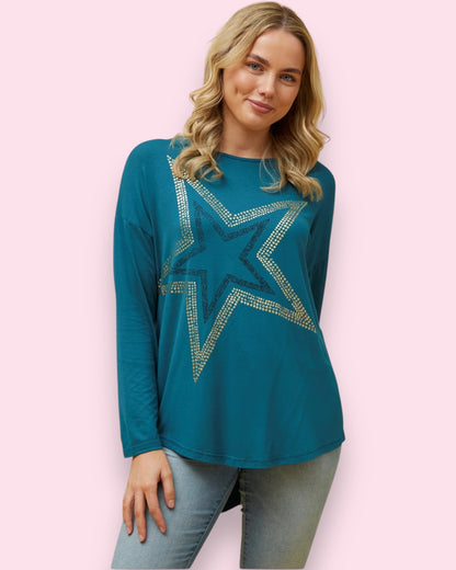 Star Print Top - Teal