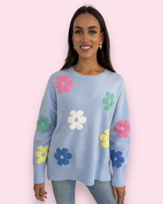 Sara Flower Knit - Blue