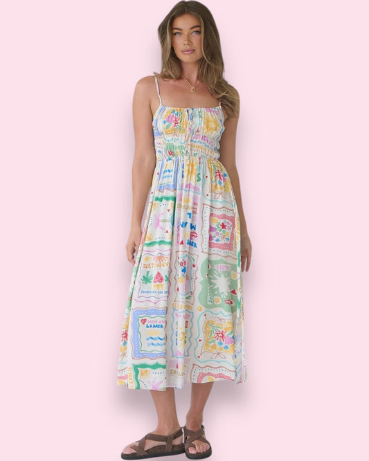 Cara Midi Dress - La Mer Print
