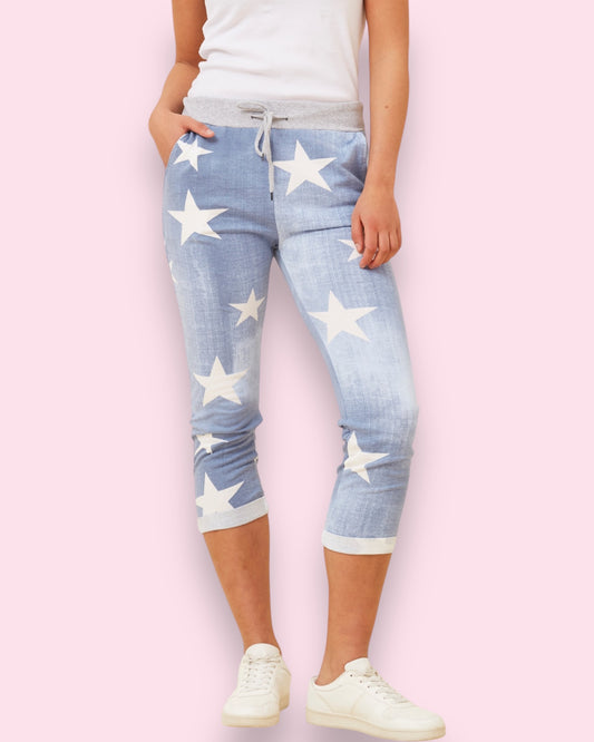 Jazzy 7/8 Printed Pants - Light Star Denim