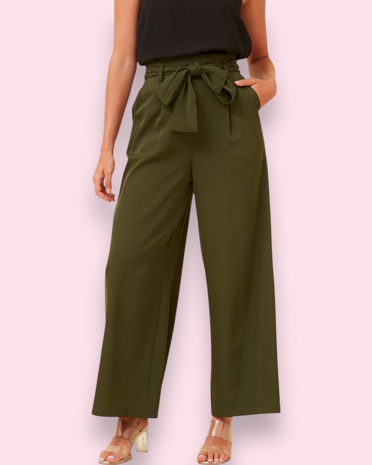 Lena Paperbag Waist Pants - Khaki