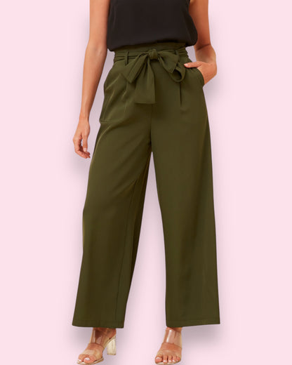 Lena Paperbag Waist Pants - Khaki