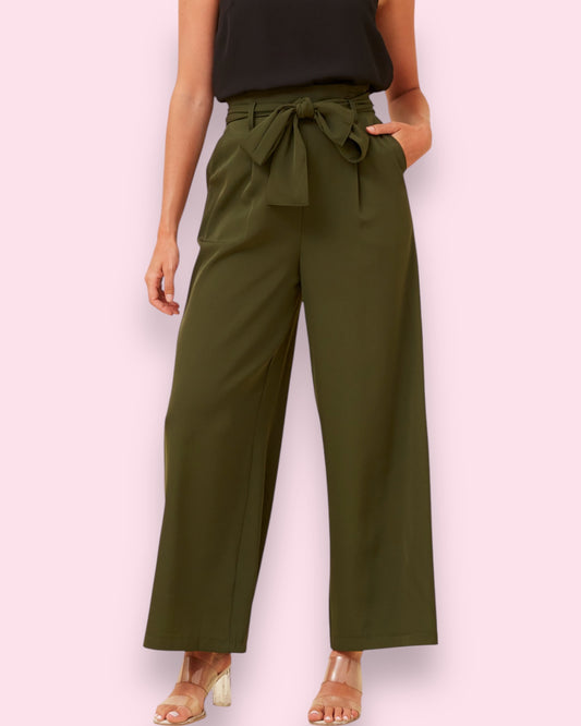 Lena Paperbag Waist Pants - Khaki