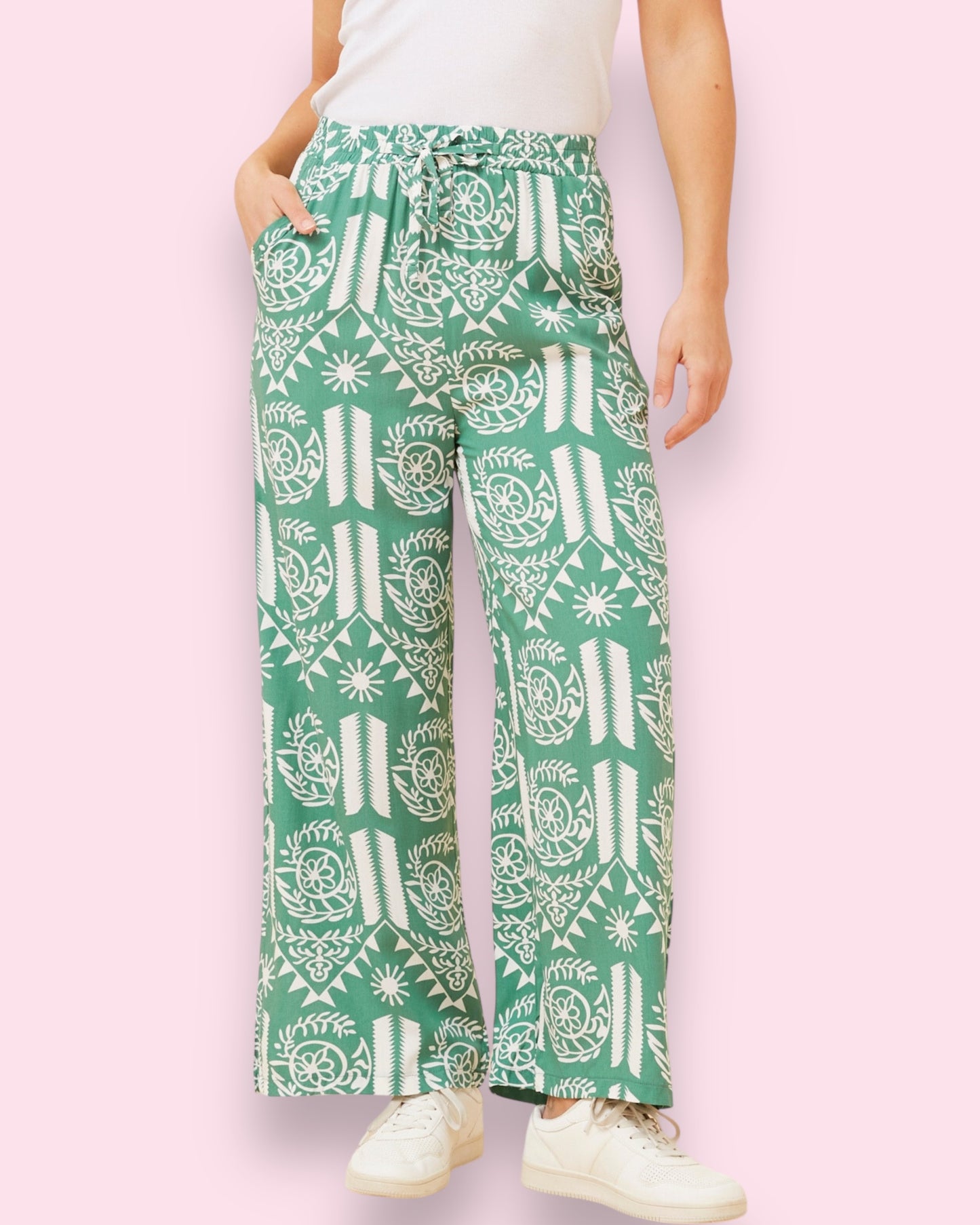Genetta Printed Pants - Green/White