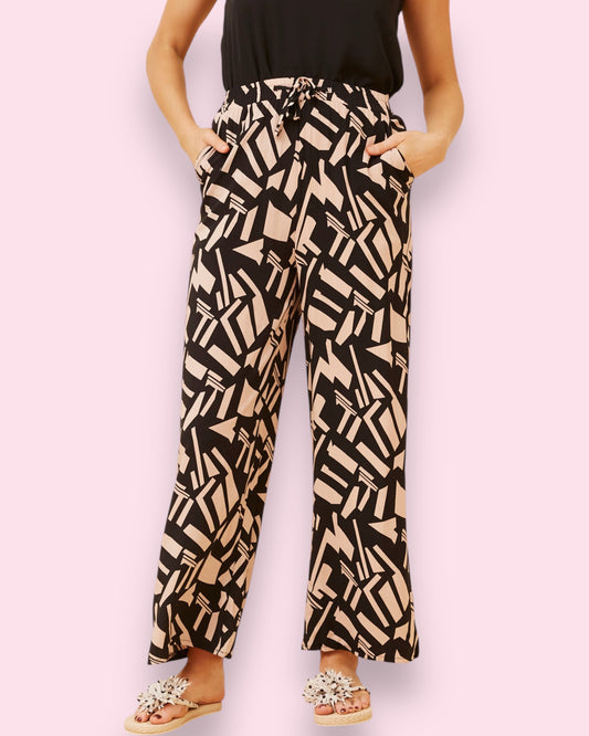 Genetta Printed Pants - Black Geo