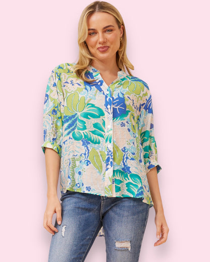Mia Printed Shirt - Sea Green Floral
