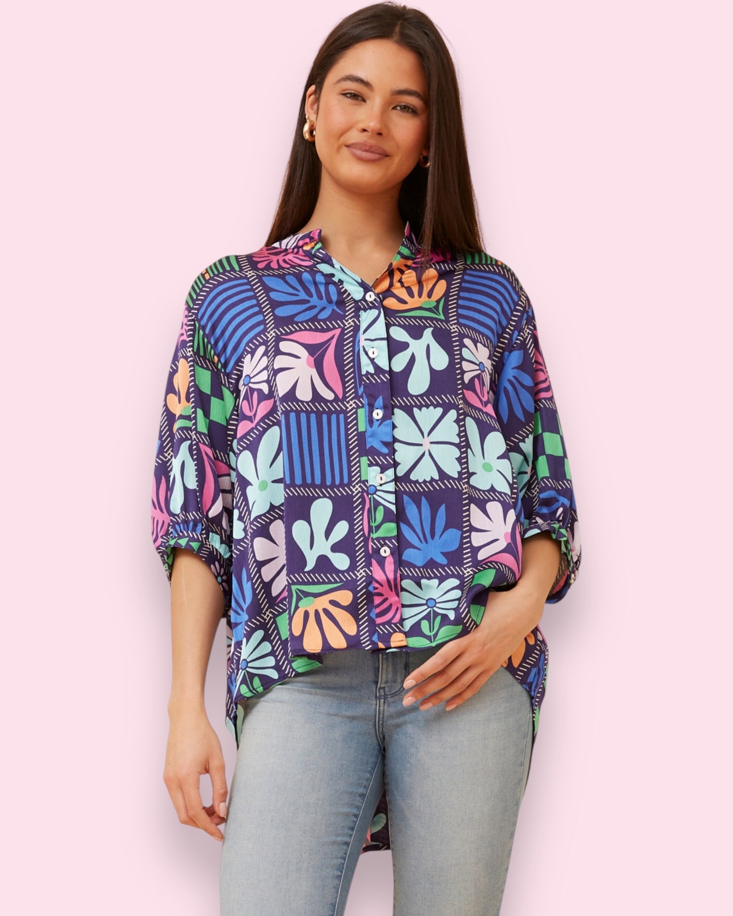 Mia Printed Shirt - Navy Patch