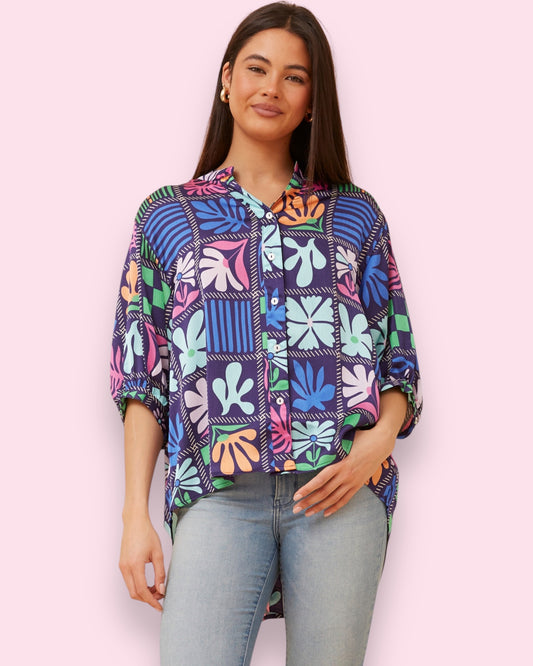 Mia Printed Shirt - Navy Patch