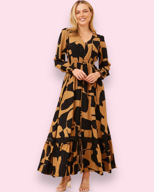 Chloe Maxi Dress - Toffee/Black