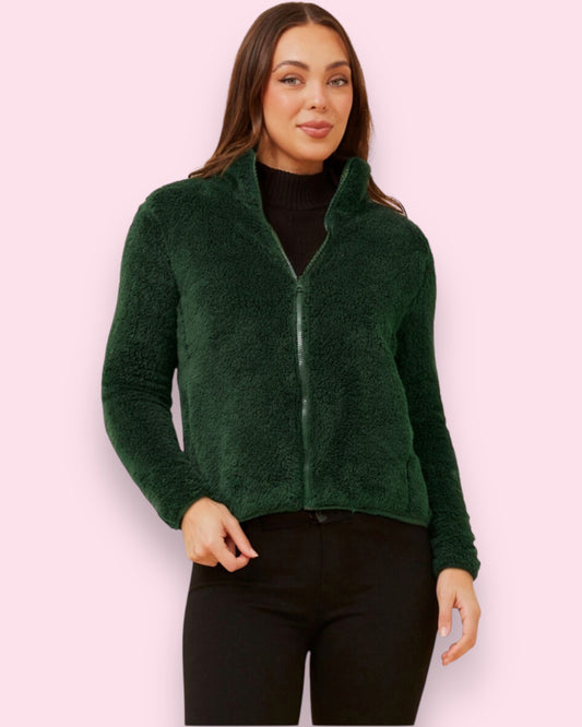 Teddy Fur Zip Jacket - Khaki