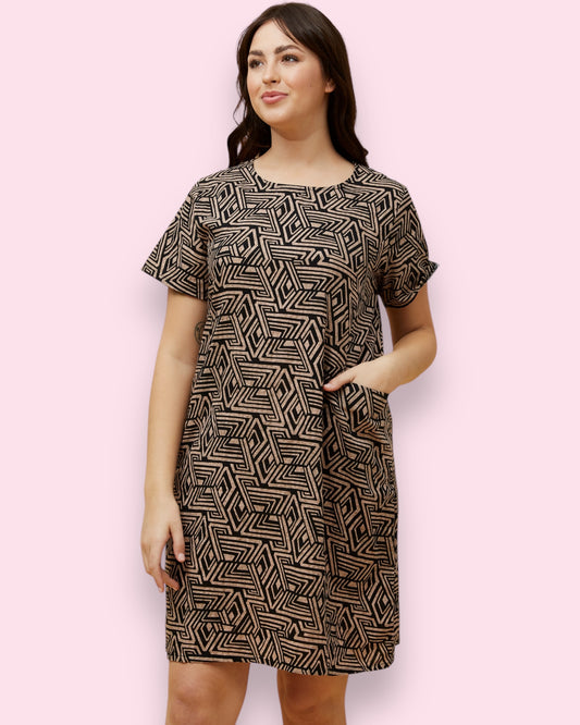 Selena Shift Dress - Black Aztec Print