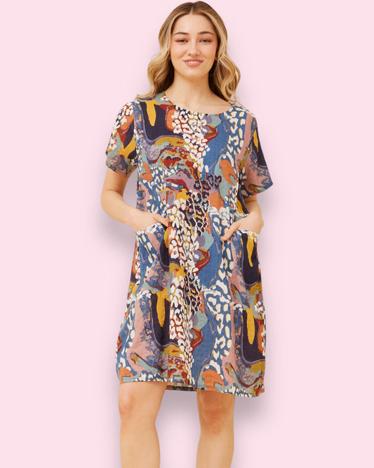 Selena Shift Dress - Multi Blue Animal Print