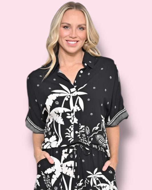 Charlene Printed Shirt - Black Tropical