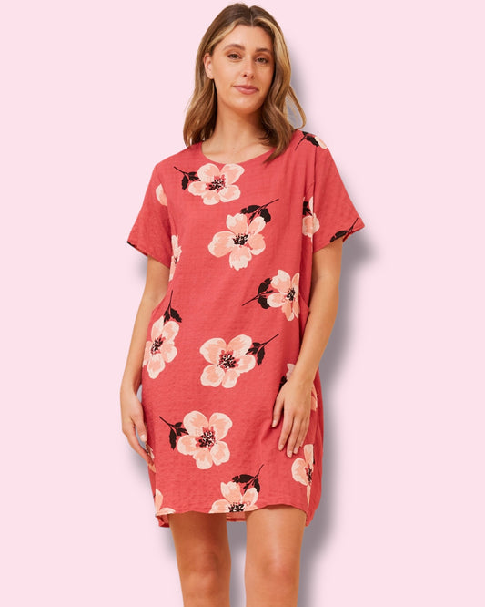 Selena Shift Dress - Red Flowers