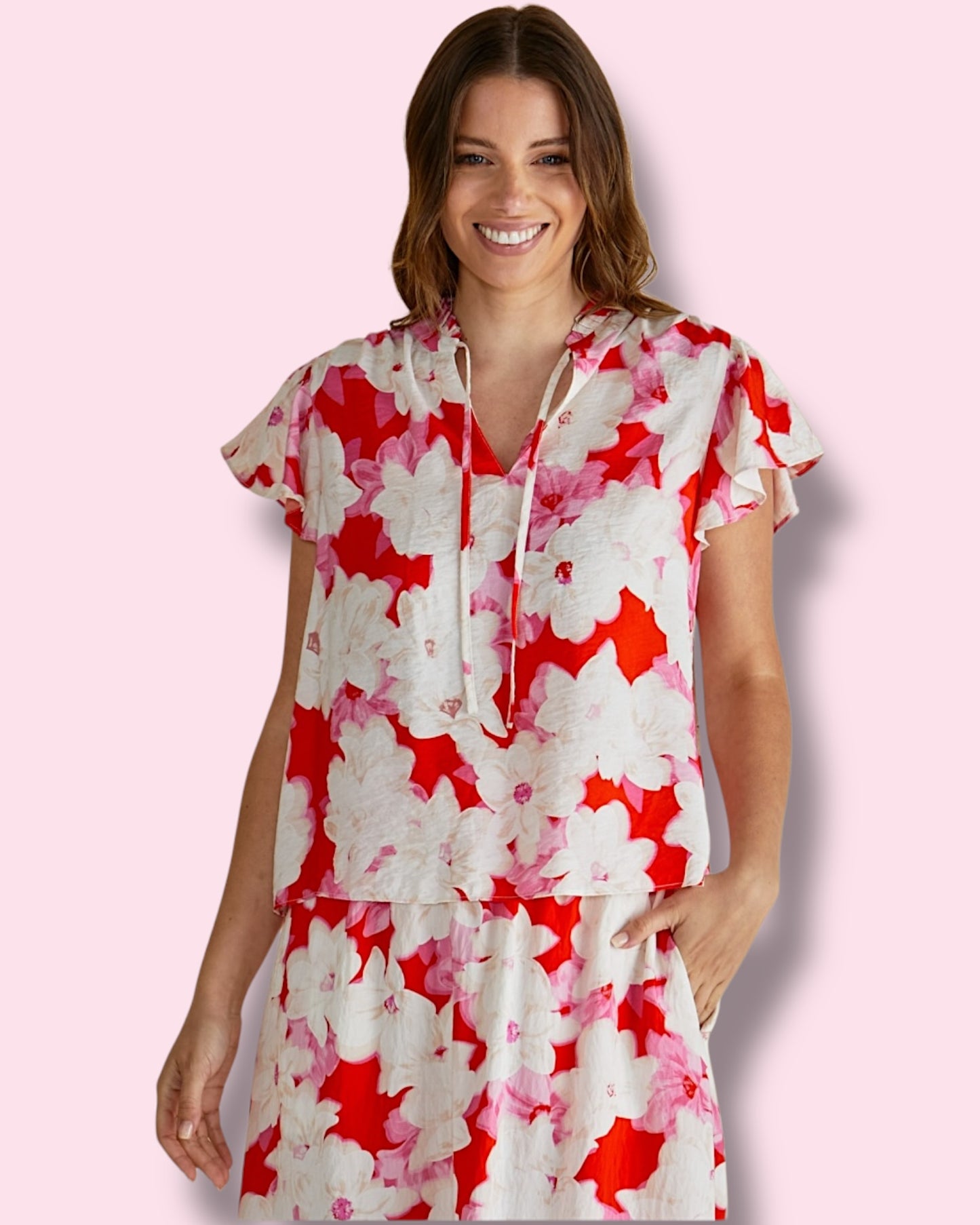 Lyra Blouse - Red Floral