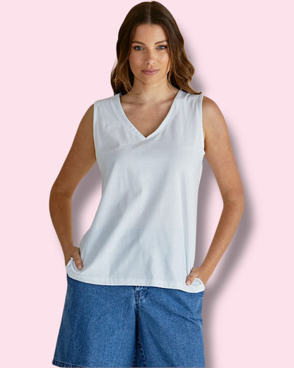 Trinity V-Neck Tank - White