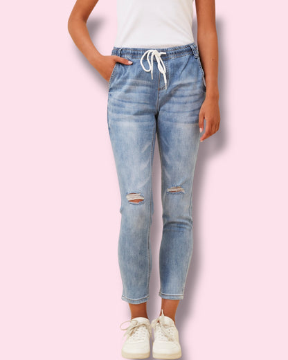 Janine Distressed Denim Jogger