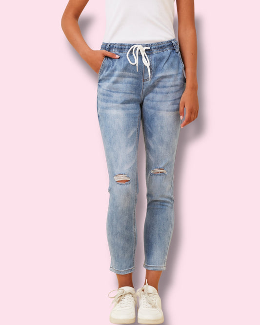 Janine Distressed Denim Jogger