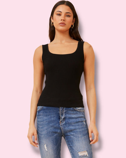 Daria Square Neck Top - Black